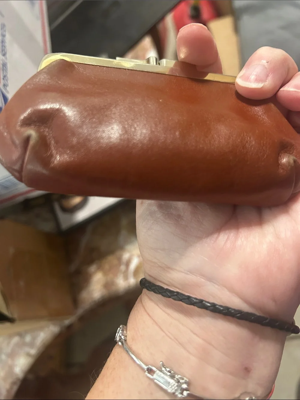 Dior Brown Leather Kiss-Lock Coin Purse